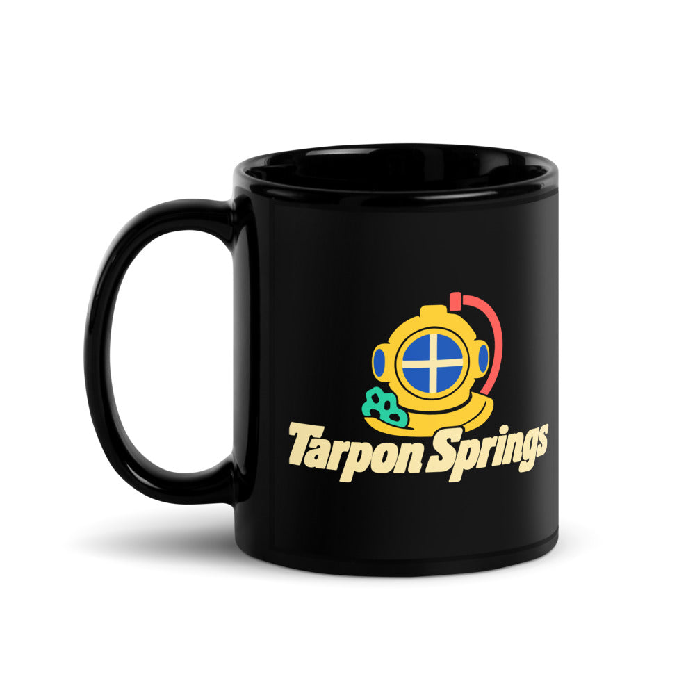 Tarpon Springs — black mug, 11 oz, left side, logo on both sides