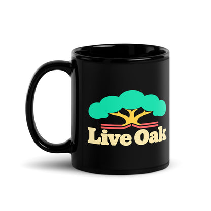 Live Oak — black mug, 11 oz, left side, logo on both sides