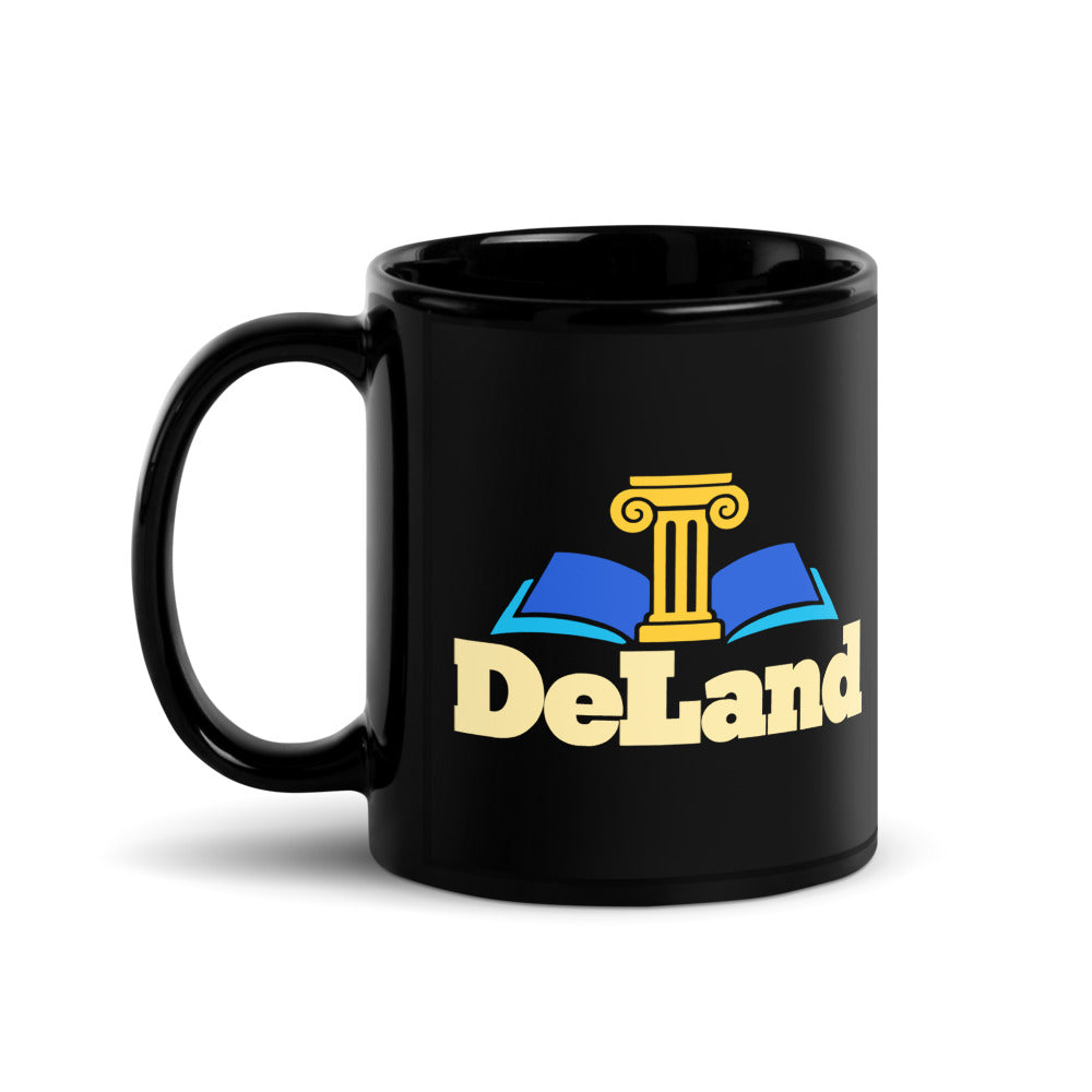 DeLand — black mug, 11 oz, left side, logo on both sides