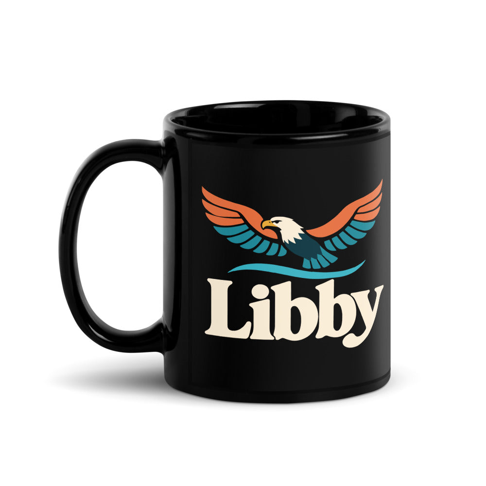 Libby — black mug, 11 oz, left side, logo on both sides