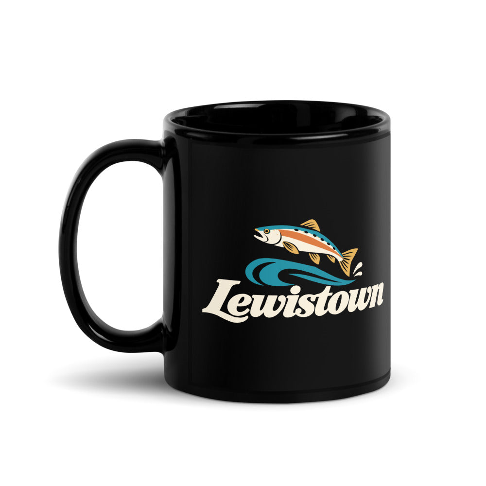 Lewistown — black mug, 11 oz, left side, logo on both sides