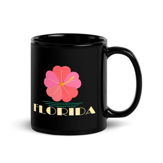 Florida Hibiscus — Black mug, 11 oz, right side, logo on both sides