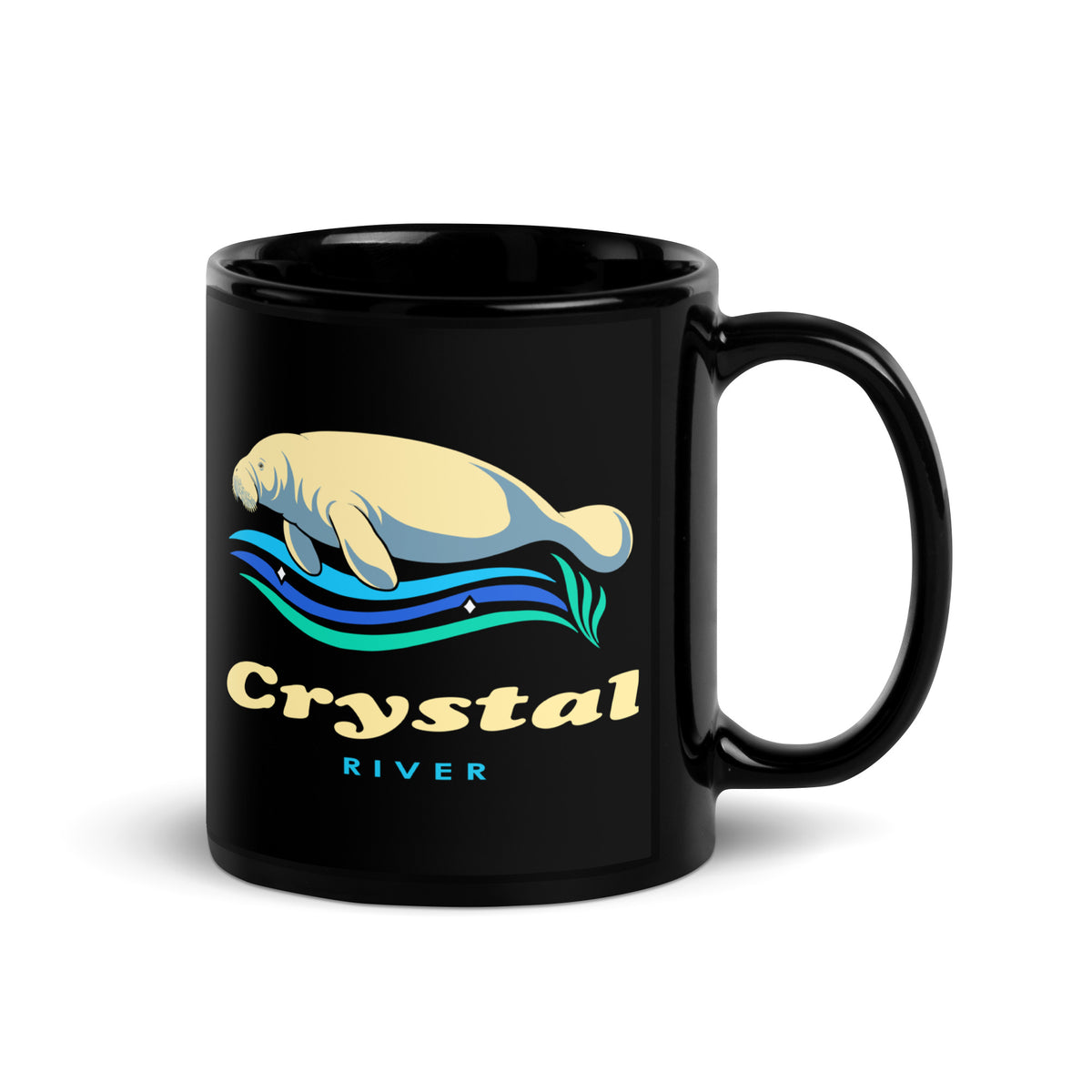 Crystal River — Black mug, 11 oz, right side, logo on both sides