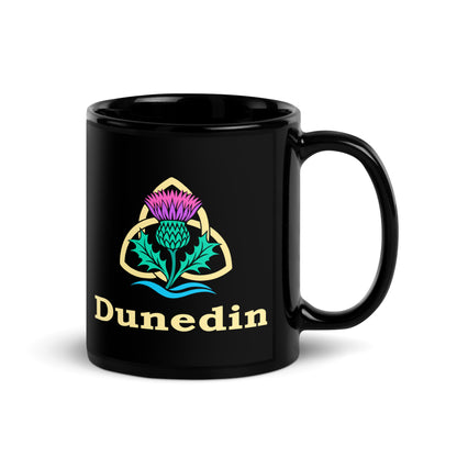 Dunedin — Black mug, 11 oz, right side, logo on both sides