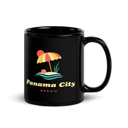Panama City Beach — Black mug, 11 oz, right side, logo on both sides