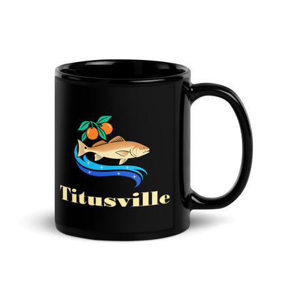 Titusville — Black mug, 11 oz, right side, logo on both sides