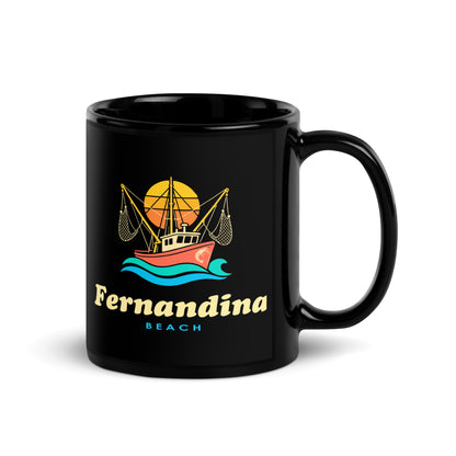 Fernandina Beach — Black mug, 11 oz, right side, logo on both sides