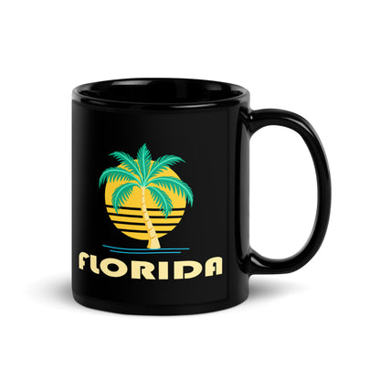 Florida Golden Palm — Black mug, 11 oz, right side, logo on both sides