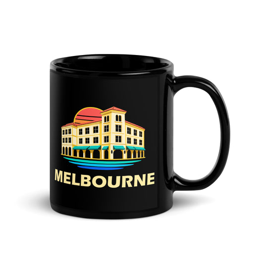Melbourne — Black mug, 11 oz, right side, logo on both sides