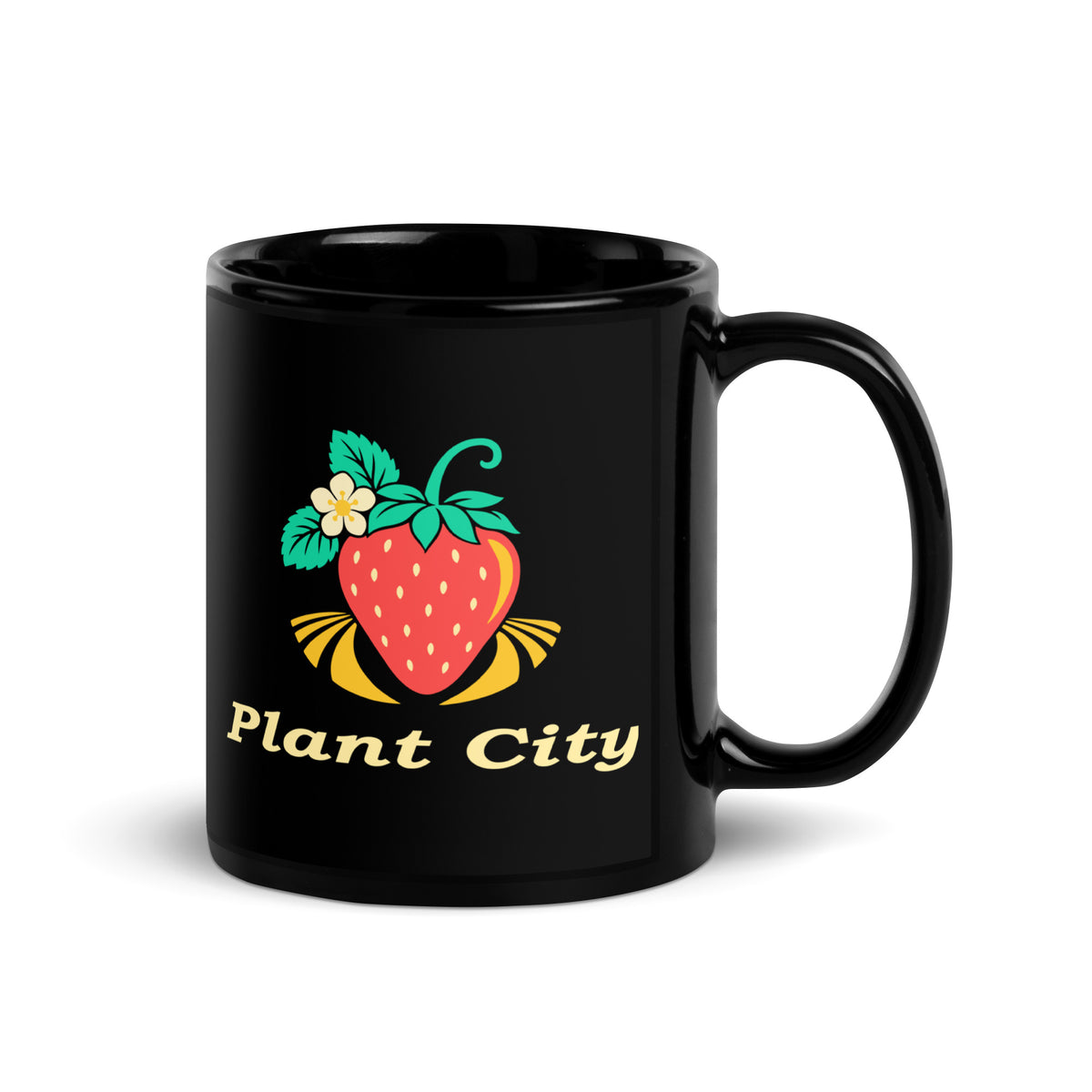 Plant City — Black mug, 11 oz, right side, logo on both sides