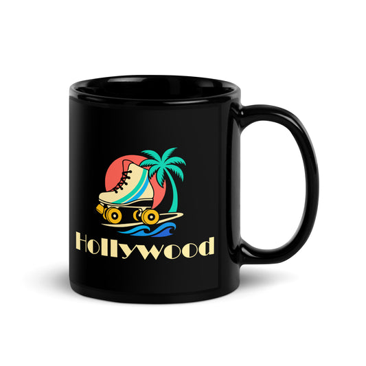 Hollywood — Black mug, 11 oz, right side, logo on both sides