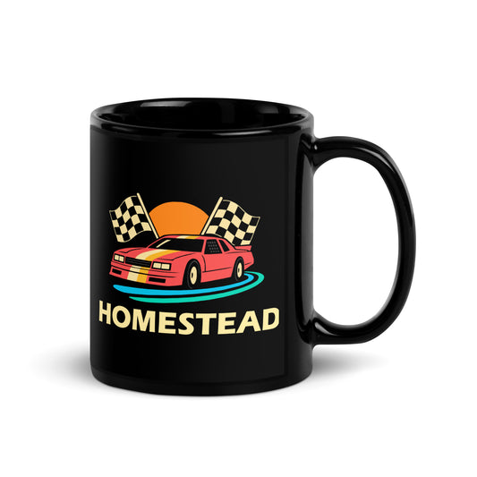 Homestead — Black mug, 11 oz, right side, logo on both sides