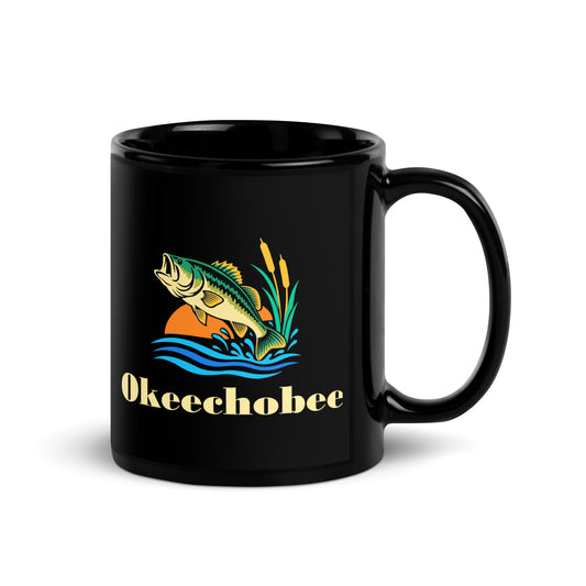 Okeechobee — Black mug, 11 oz, right side, logo on both sides