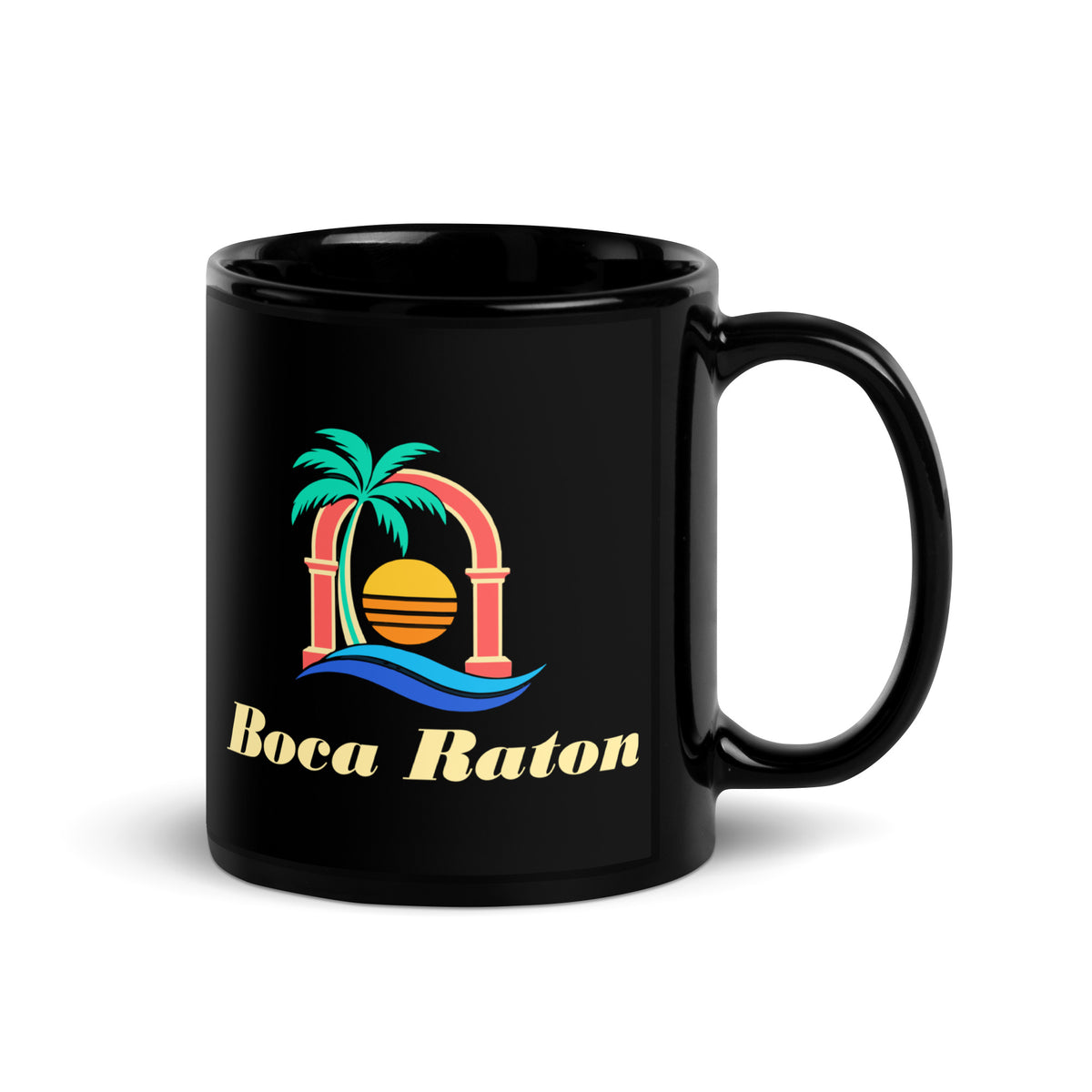 Boca Raton — Black mug, 11 oz, right side, logo on both sides