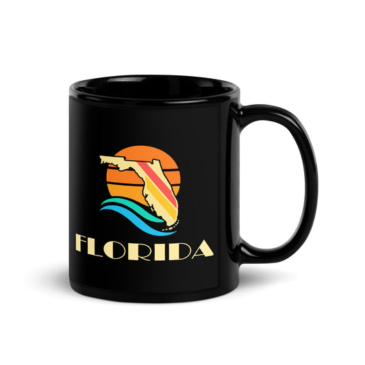 Florida Sunset State — Black mug, 11 oz, right side, logo on both sides