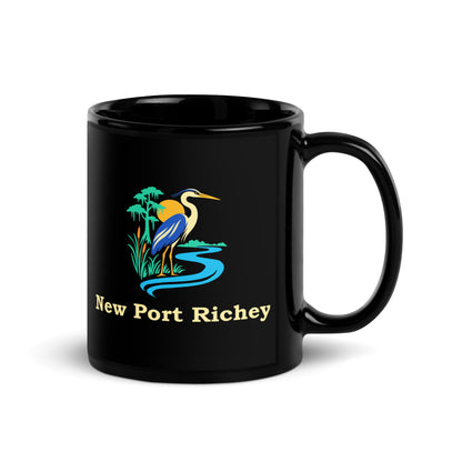 New Port Richey — Black mug, 11 oz, right side, logo on both sides