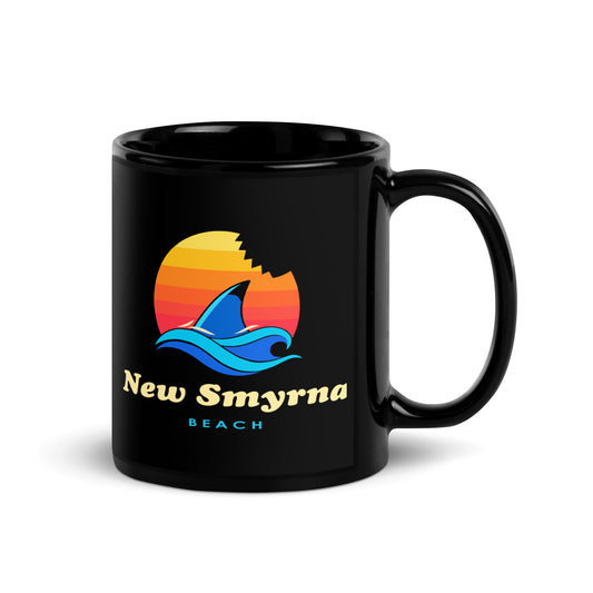 New Smyrna Beach — Black mug, 11 oz, right side, logo on both sides