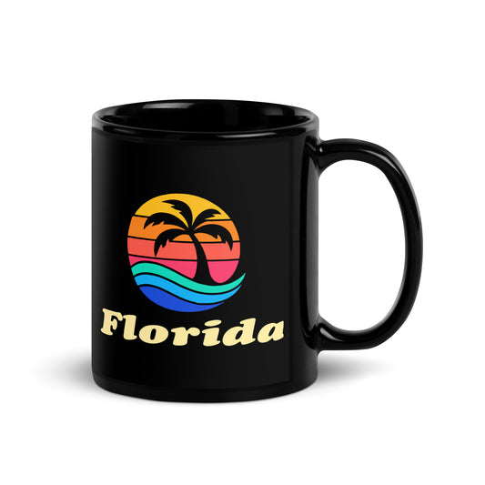 Florida Rainbow Palm — Black mug, 11 oz, right side, logo on both sides