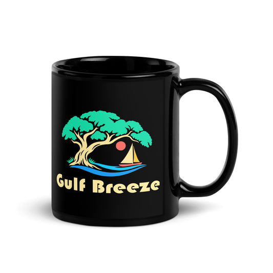 Gulf Breeze — Black mug, 11 oz, right side, logo on both sides
