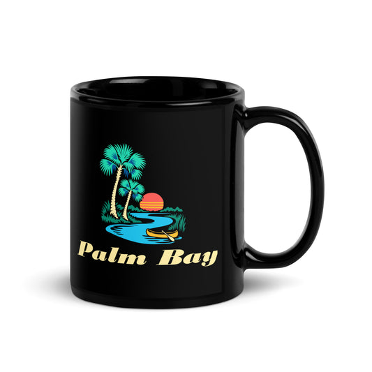 Palm Bay — Black mug, 11 oz, right side, logo on both sides