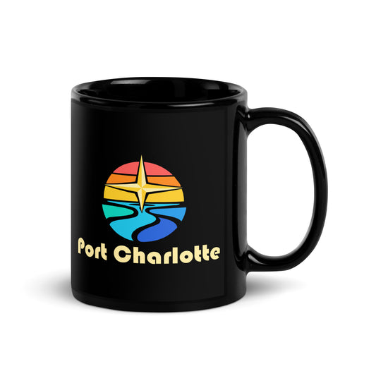 Port Charlotte — Black mug, 11 oz, right side, logo on both sides