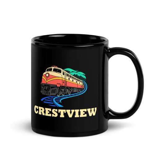 Crestview — Black mug, 11 oz, right side, logo on both sides