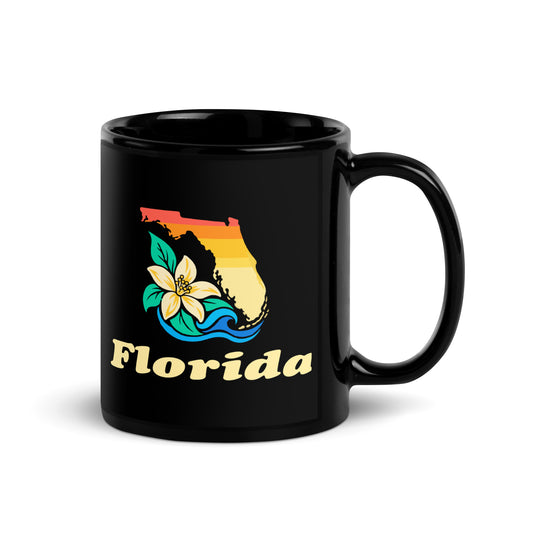 Florida Blossom State — Black mug, 11 oz, right side, logo on both sides