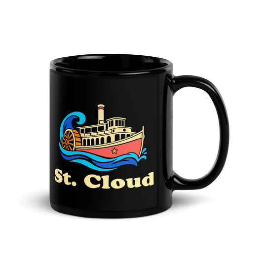 St. Cloud — Black mug, 11 oz, right side, logo on both sides