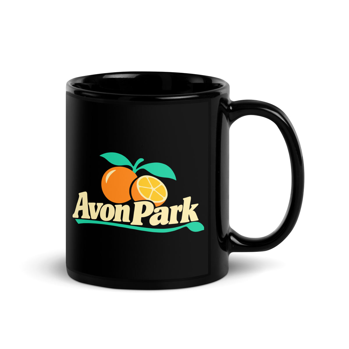 Avon Park — Black mug, 11 oz, right side, logo on both sides
