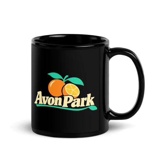Avon Park — Black mug, 11 oz, right side, logo on both sides