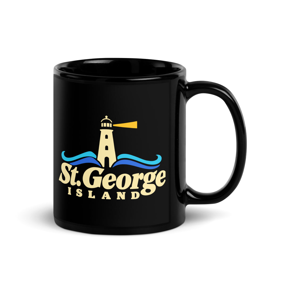 St. George Island — Black mug, 11 oz, right side, logo on both sides