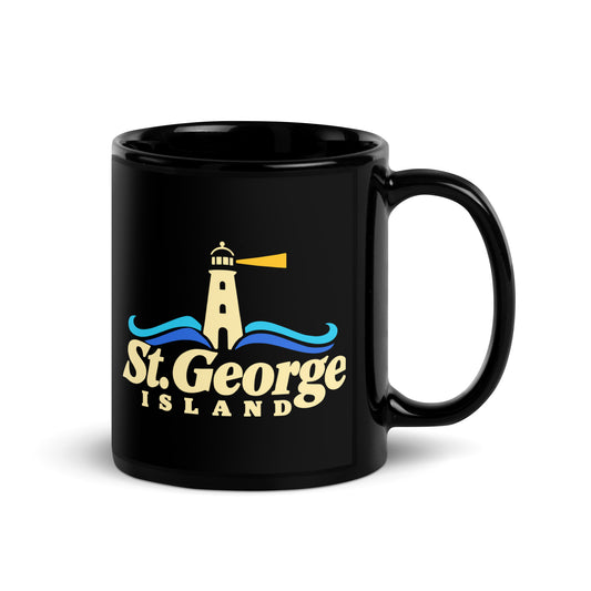 St. George Island — Black mug, 11 oz, right side, logo on both sides