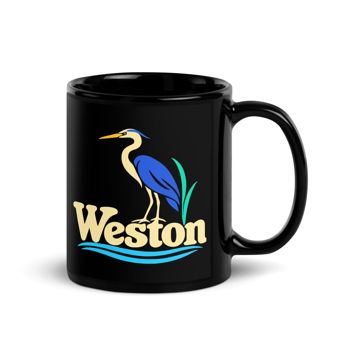 Weston — Black mug, 11 oz, right side, logo on both sides