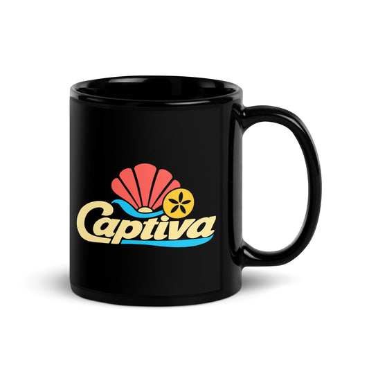 Captiva — Black mug, 11 oz, right side, logo on both sides