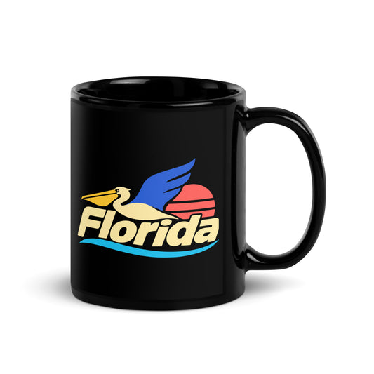 Florida Pelican — Black mug, 11 oz, right side, logo on both sides