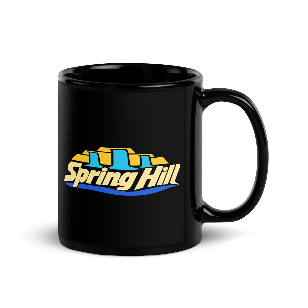 Spring Hill — Black mug, 11 oz, right side, logo on both sides