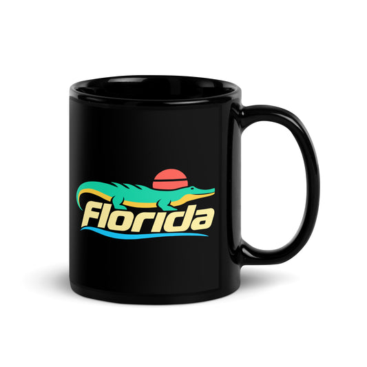 Florida Alligator — Black mug, 11 oz, right side, logo on both sides