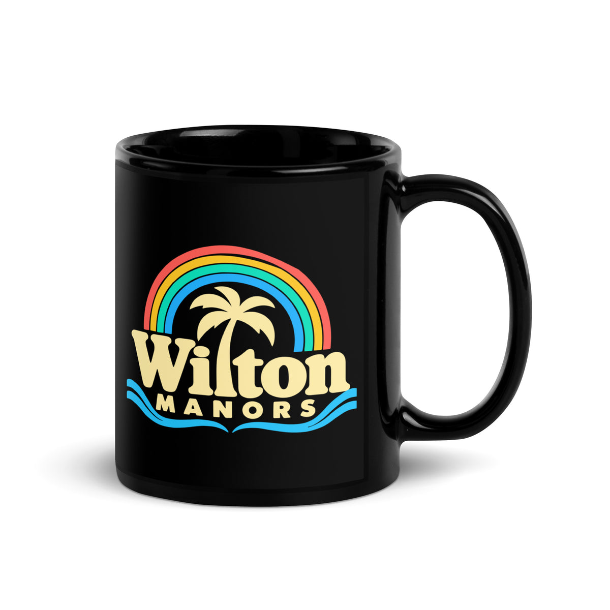 Wilton Manors — Black mug, 11 oz, right side, logo on both sides