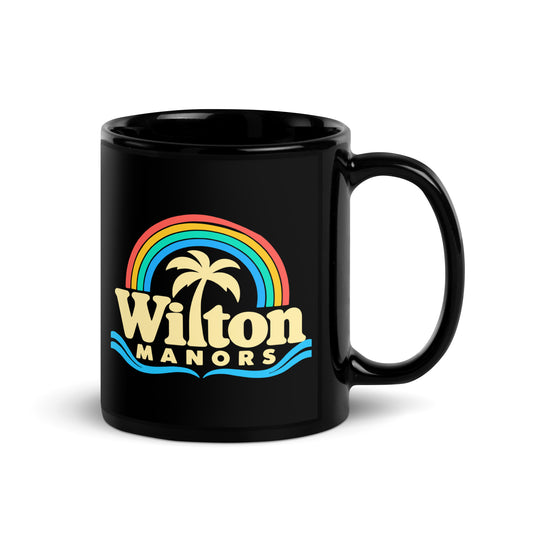Wilton Manors — Black mug, 11 oz, right side, logo on both sides