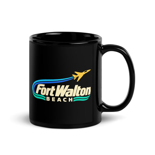 Fort Walton Beach — Black mug, 11 oz, right side, logo on both sides