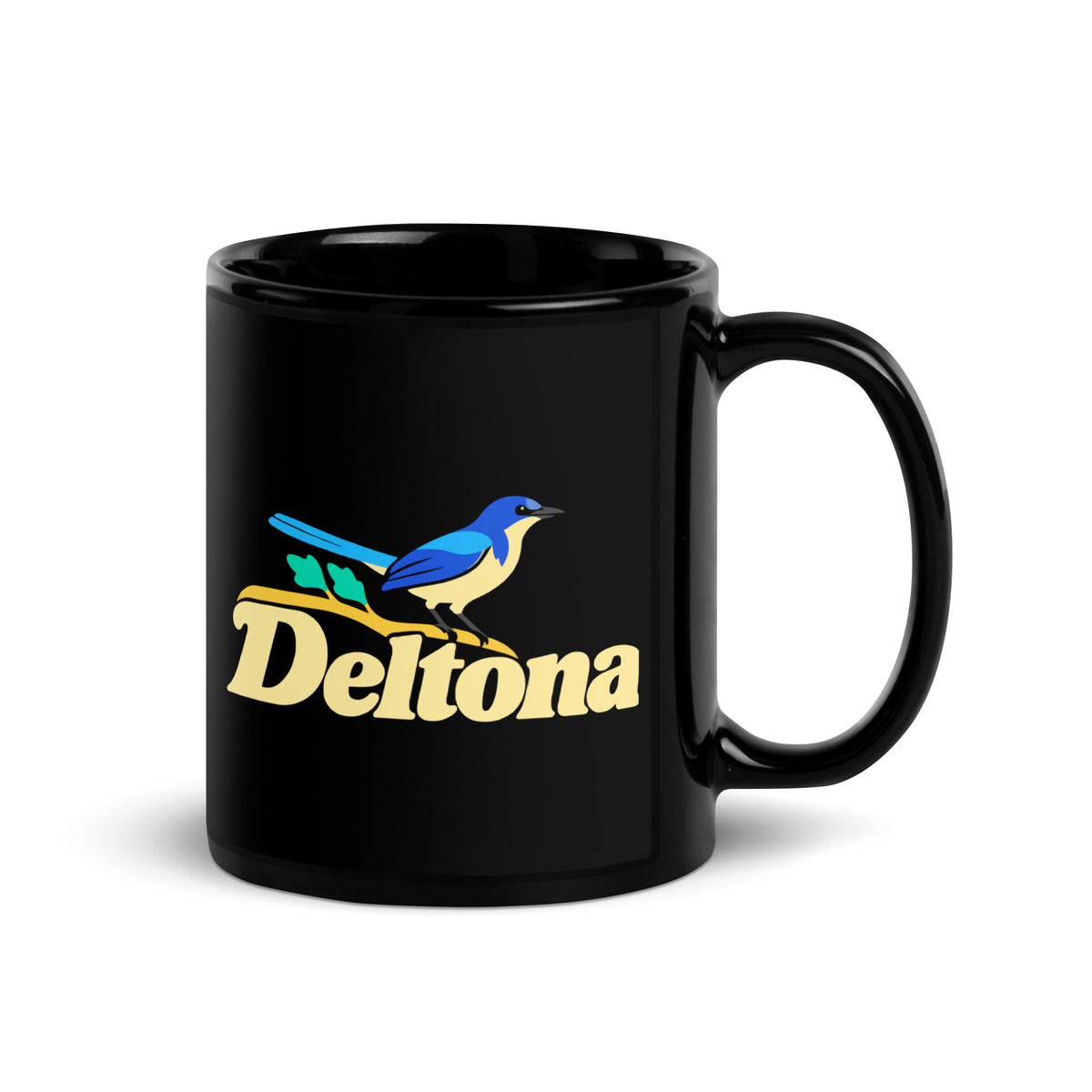Deltona — Black mug, 11 oz, right side, logo on both sides