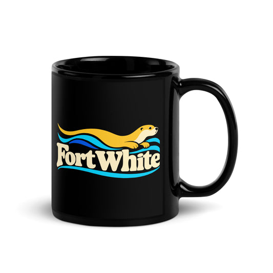 Fort White — Black mug, 11 oz, right side, logo on both sides