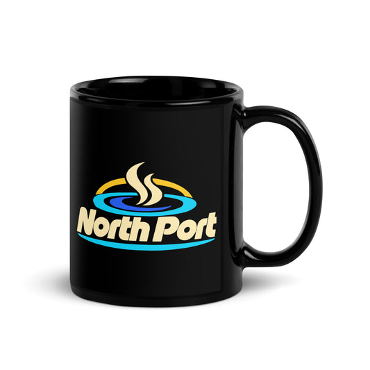 North Port — Black mug, 11 oz, right side, logo on both sides