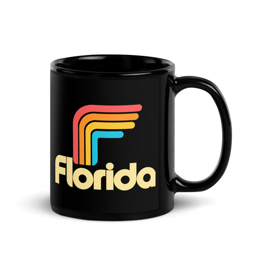 Florida Rainbow F — Black mug, 11 oz, right side, logo on both sides