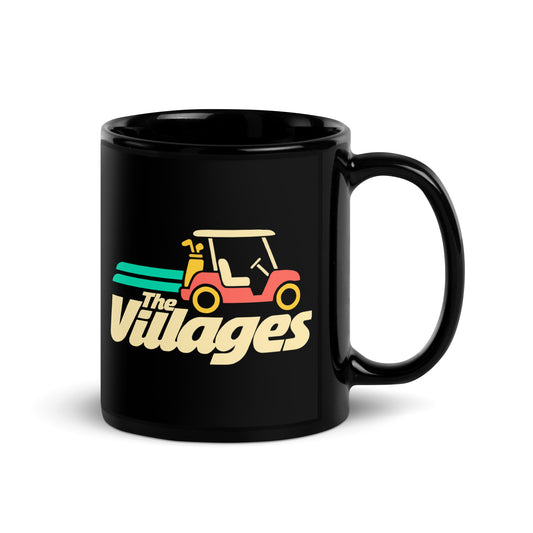 The Villages — Black mug, 11 oz, right side, logo on both sides