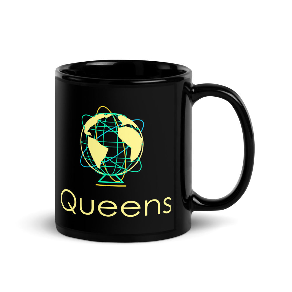 Queens — black mug, 11 oz, right side, logo on both sides