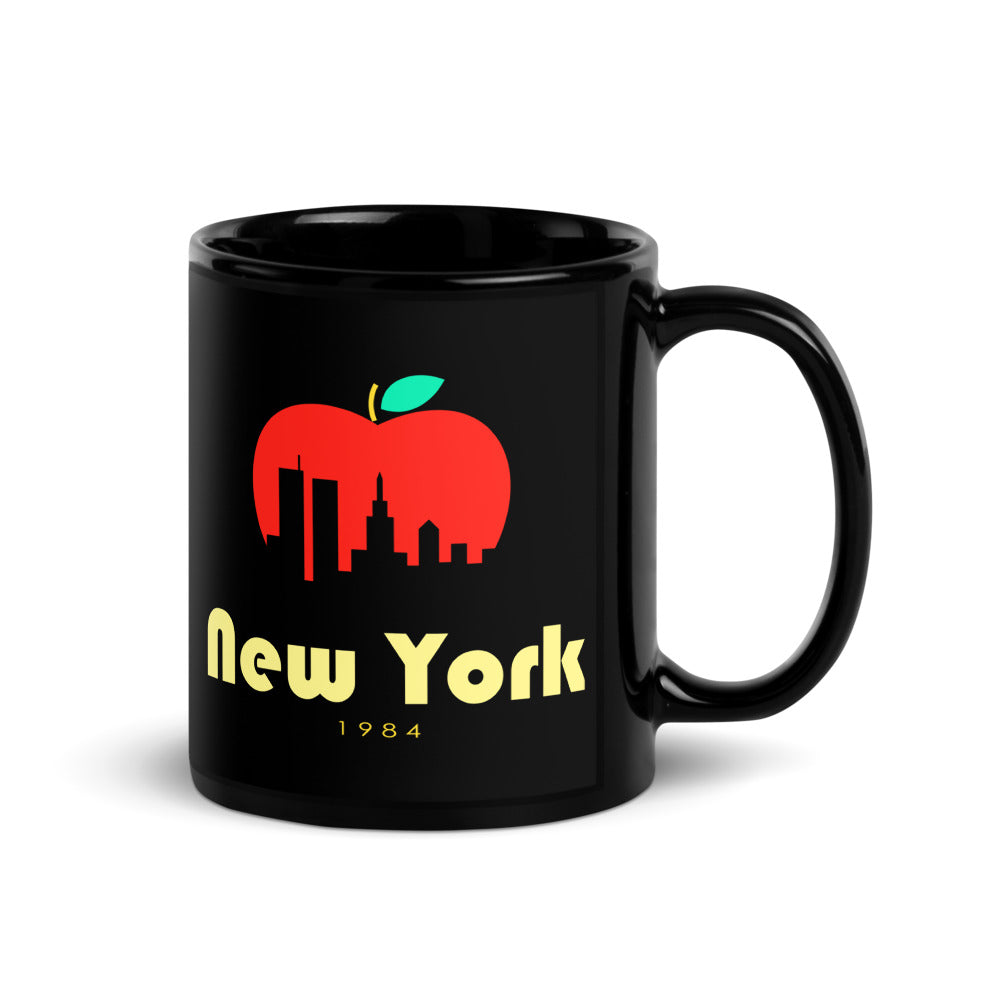 New York — black mug, 11 oz, right side, logo on both sides