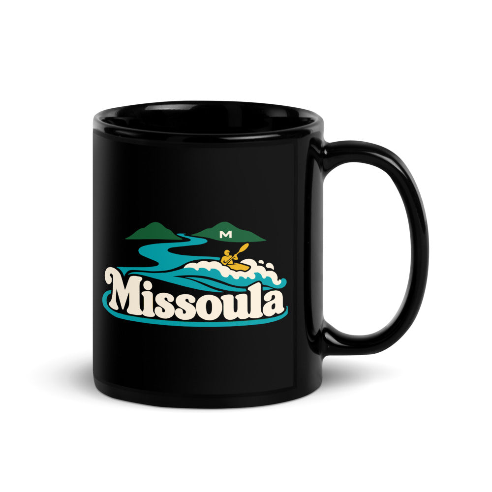 Missoula — black mug, 11 oz, right side, logo on both sides