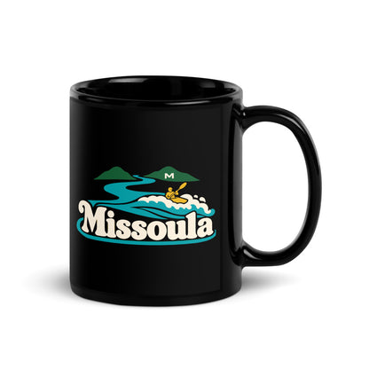 Missoula — black mug, 11 oz, right side, logo on both sides