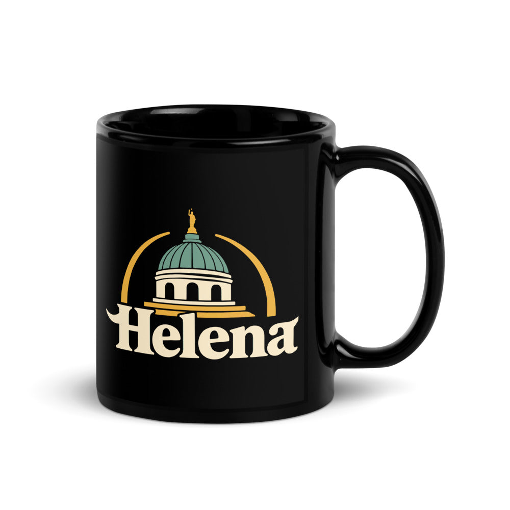 Helena — black mug, 11 oz, right side, logo on both sides